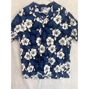 RJC Hawaii 2XL Floral‎ Aloha Shirt Blue White Hibiscus Hawaiian Mens
